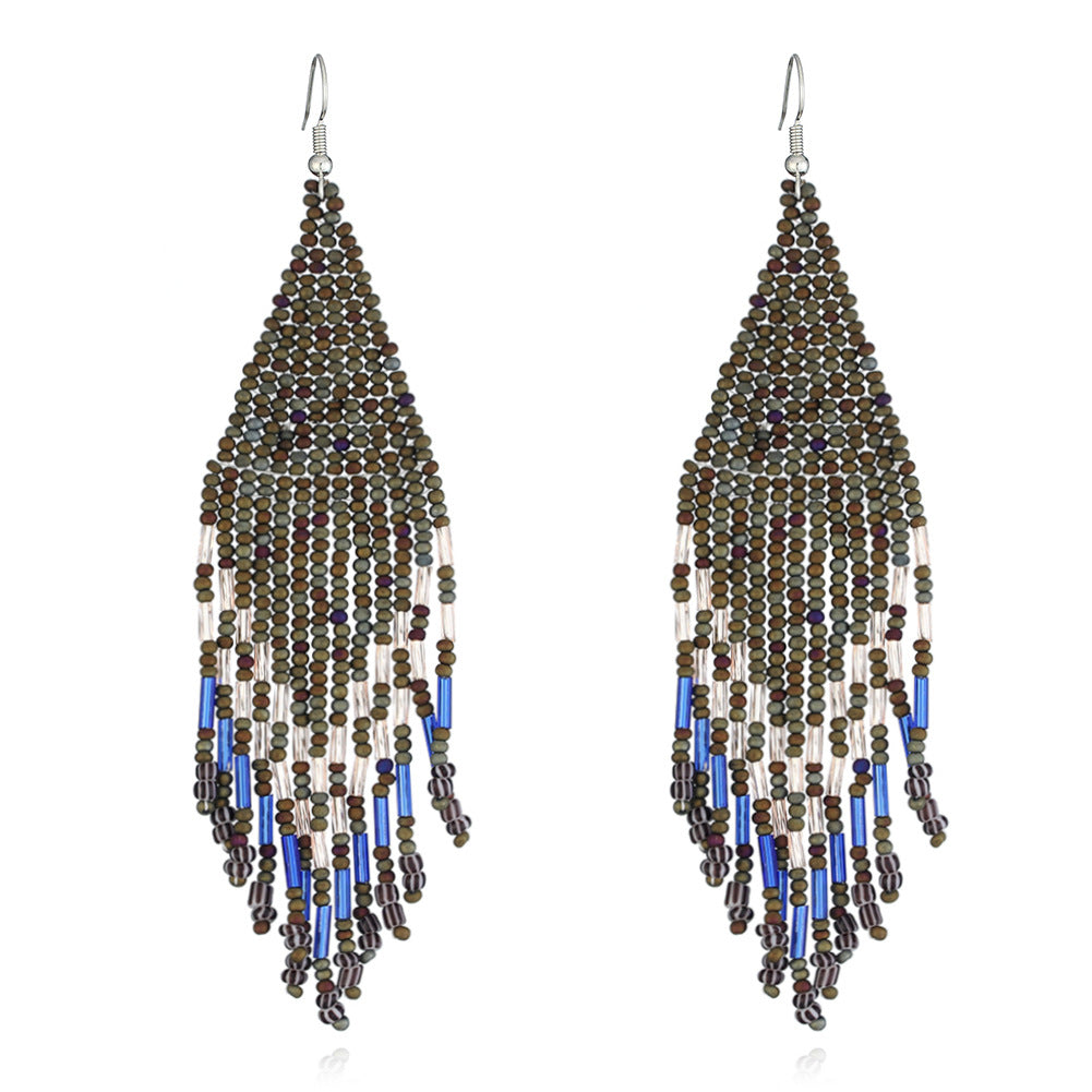 Wholesale Original design handmade rice beads tassel earrings personality Bohemian tassel earrings